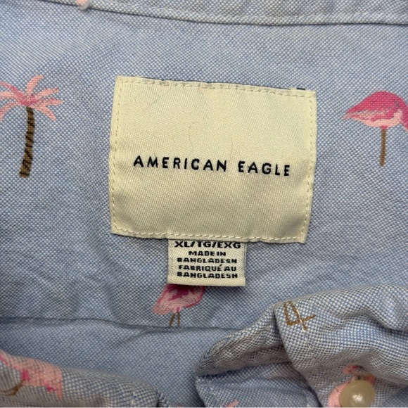 American Eagle Outfitters Shirt Mens XL Blue Flamingo Palm Tree Print Button Up - Picture 3 of 9